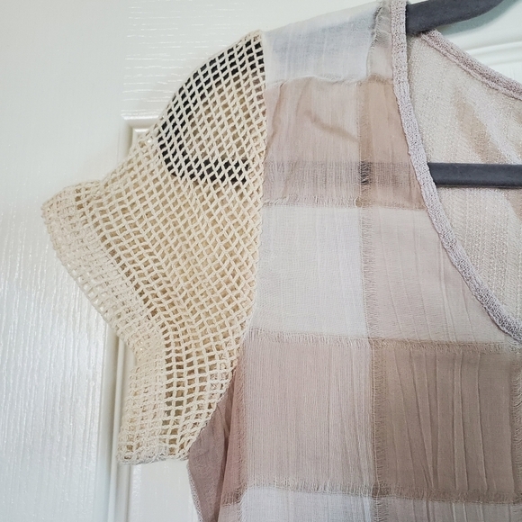 Sacred Threads Unique Sheer Patchwork Netting Neutral Boho Hippie Top Size Small - Picture 4 of 11